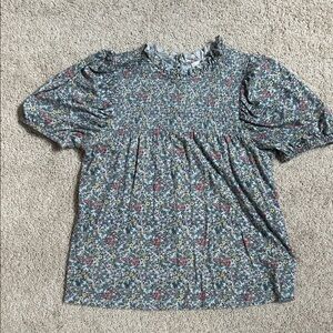 LOFT Blue Floral Ruffle Top